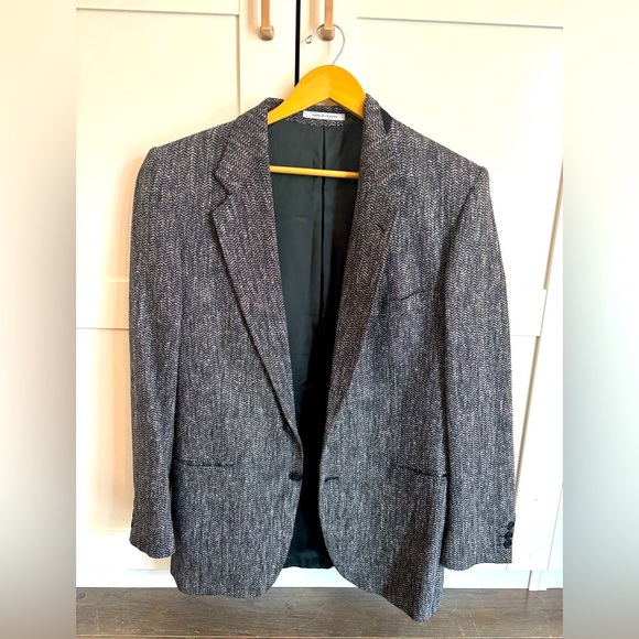 YVES SAINT LAURENT Bachrachs VINTAGE Gray Herringbone Wool Blend Blazer - Picture 1 of 7
